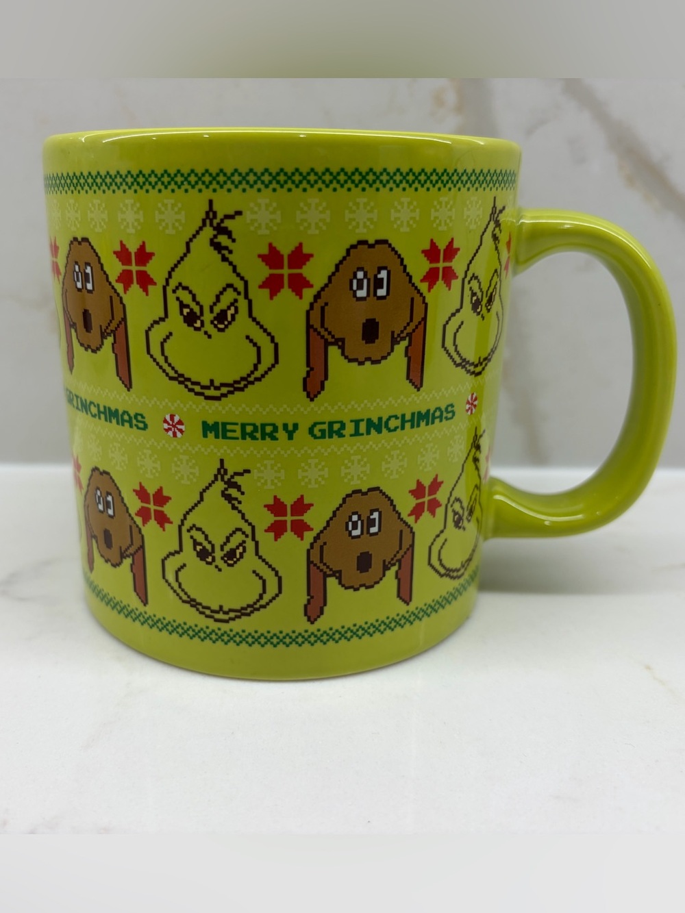 Large Merry Grinchmas Grinch and Max Pixilated Green Holiday Christmas Mug 2016